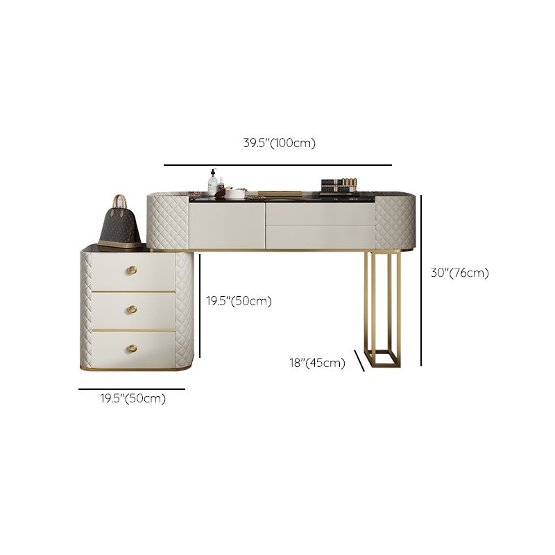 White Mirrored Make-up Vanity Glass Top Dressing Table Stool Set