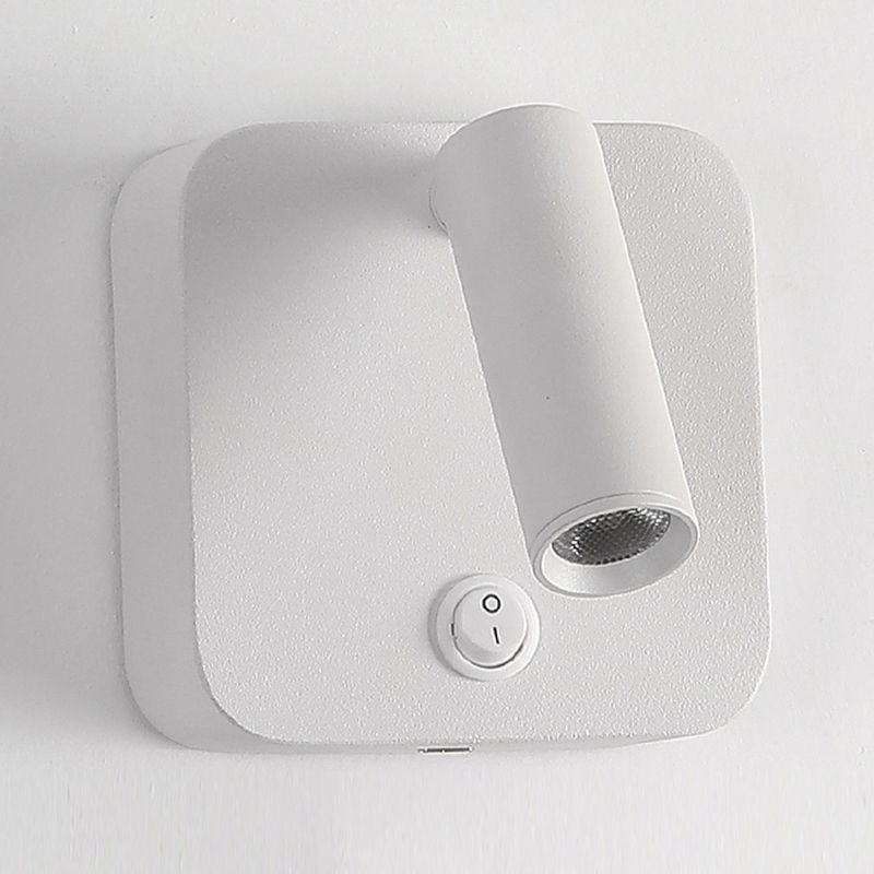 Modern Metal Wall Light Square 4" Wide Reading Wall Sconce with Switch for Bedroom