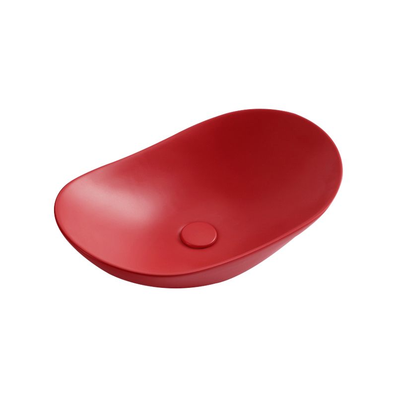 Modern Vessel Bathroom Sink Oval Porcelain with Pop-Up Drain Vessel Lavatory Sink
