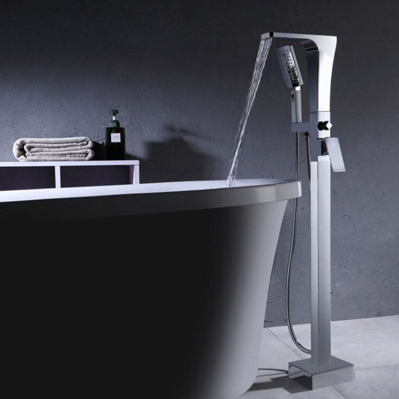 Floor Mounted Copper Bathtub Faucet Single Handle Freestanding Tub Filler Trim