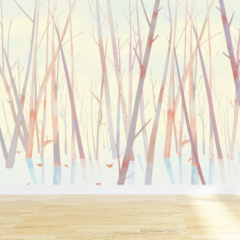Huge Leafless Tree Mural Wallpaper Yellow Non-Woven Wall Art for Decor, Custom Size