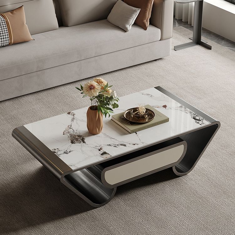 Slate Abstract Coffee Table Glam Rectangular Cocktail Table with Storage Drawer