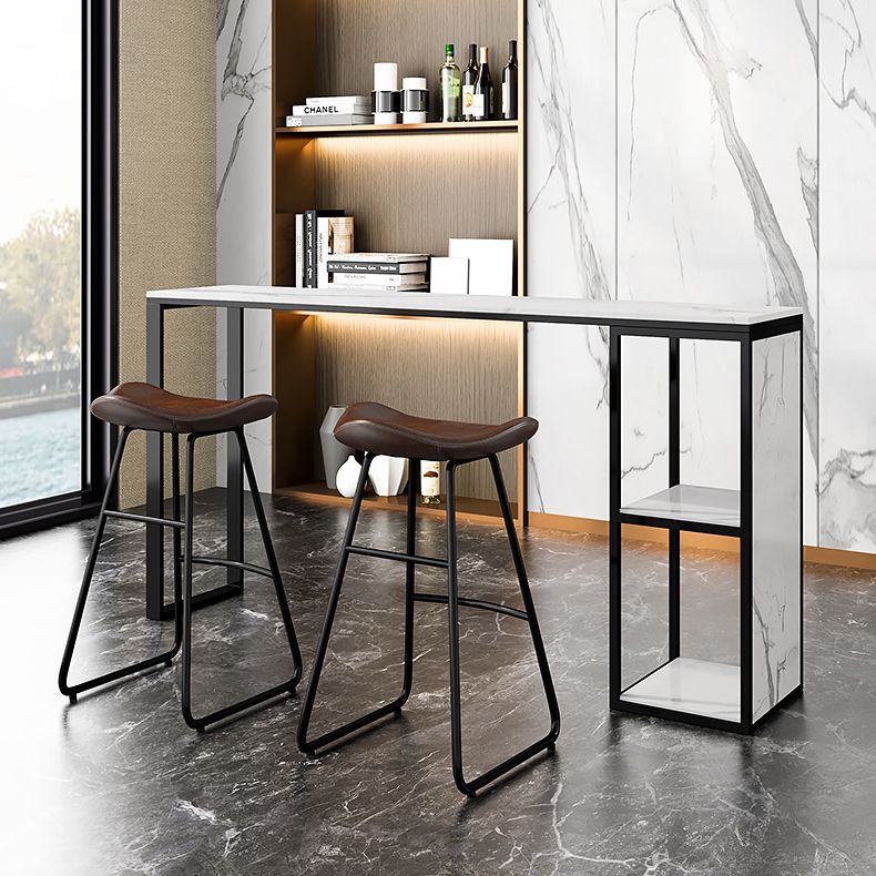 Marble Modern Sled Cocktail Bar Table with Storage Rectangle Counter Table