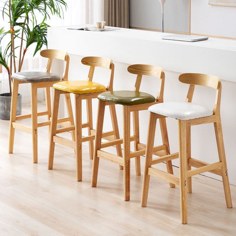 Scandinavian Rubberwood Home Stool Matte Finish Upholstered Footrest Barstool