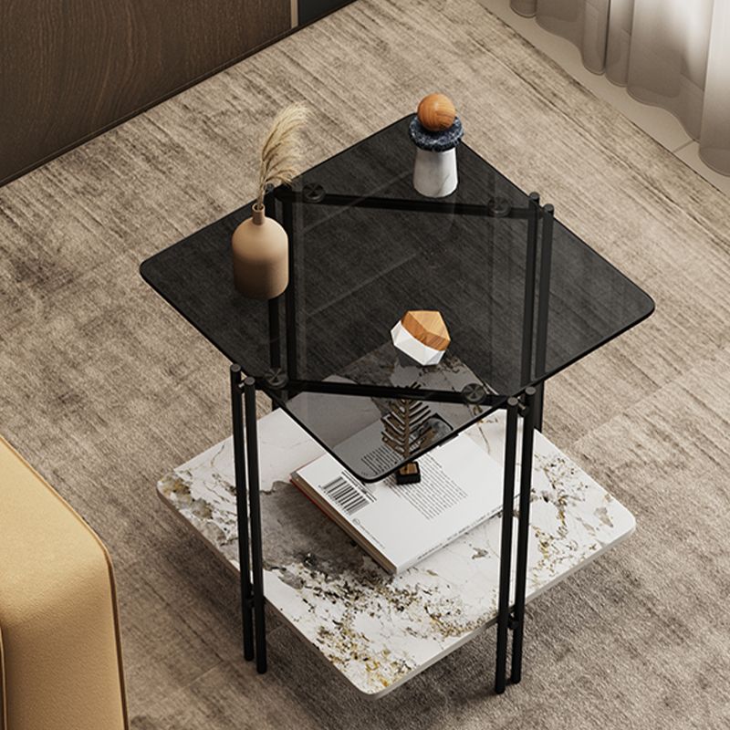 Modern Square Corner Table 4 Legs Side End Table with Storage