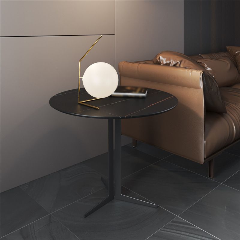 Crossed Base Design Rock Plate Top Iron Gold/black Round Base Side Table