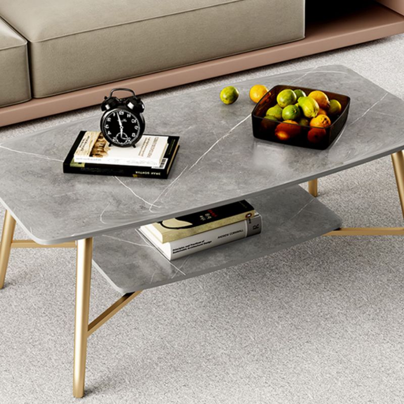 Rectangular Slate Top Coffee Table 4 Legs 1 Single Cocktail Table with Storage Shelf