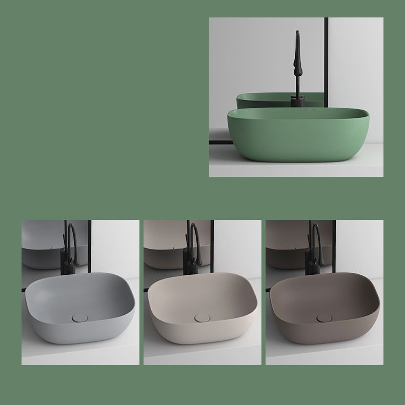 Modern Vessel Lavatory Sink Rectangular Porcelain with Faucet and Pop-Up Drain Basin Sink