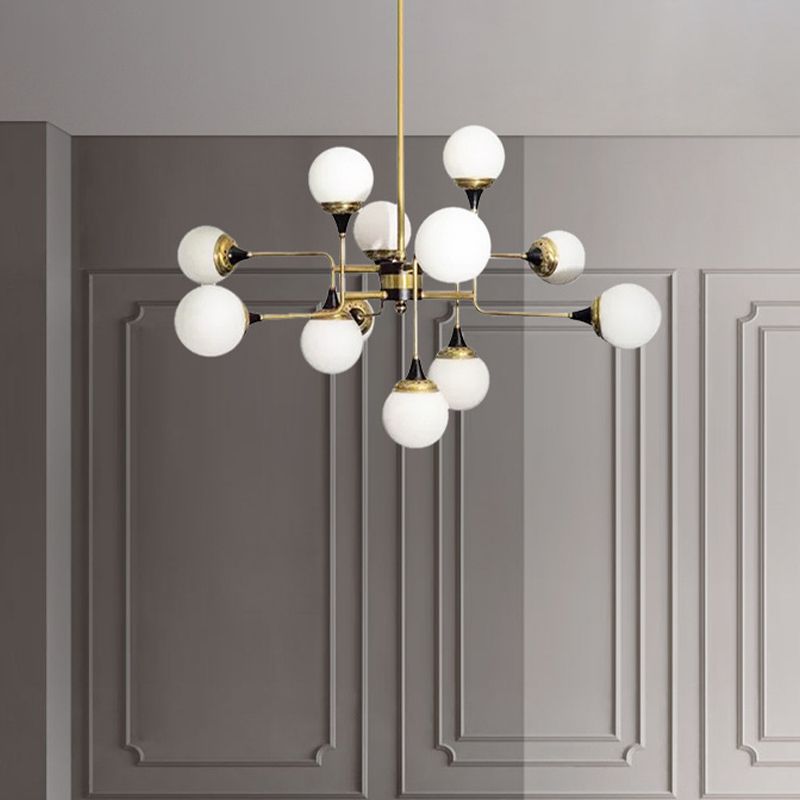 Bubble Chandelier Lamp Modernity Milky Glass 12 Heads Gold and Black Pendant Lighting Fixture for Dining Room