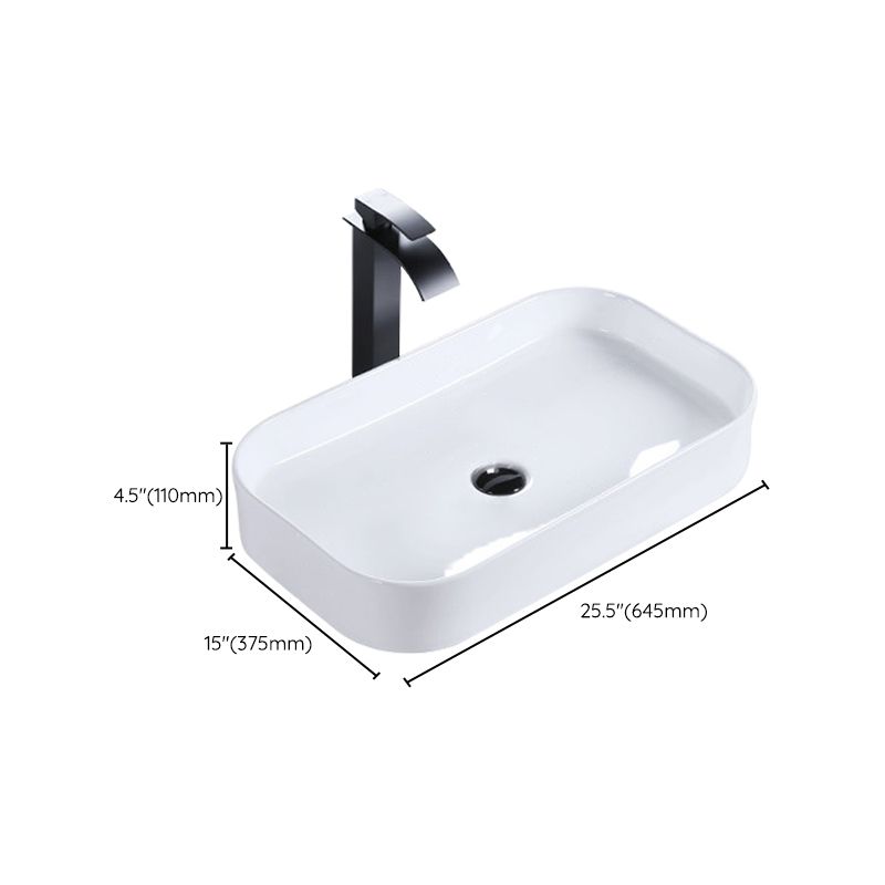 Modern Bathroom Sink Porcelain Rectangular Pop-Up Drain and Drain Assembly Basin Sink