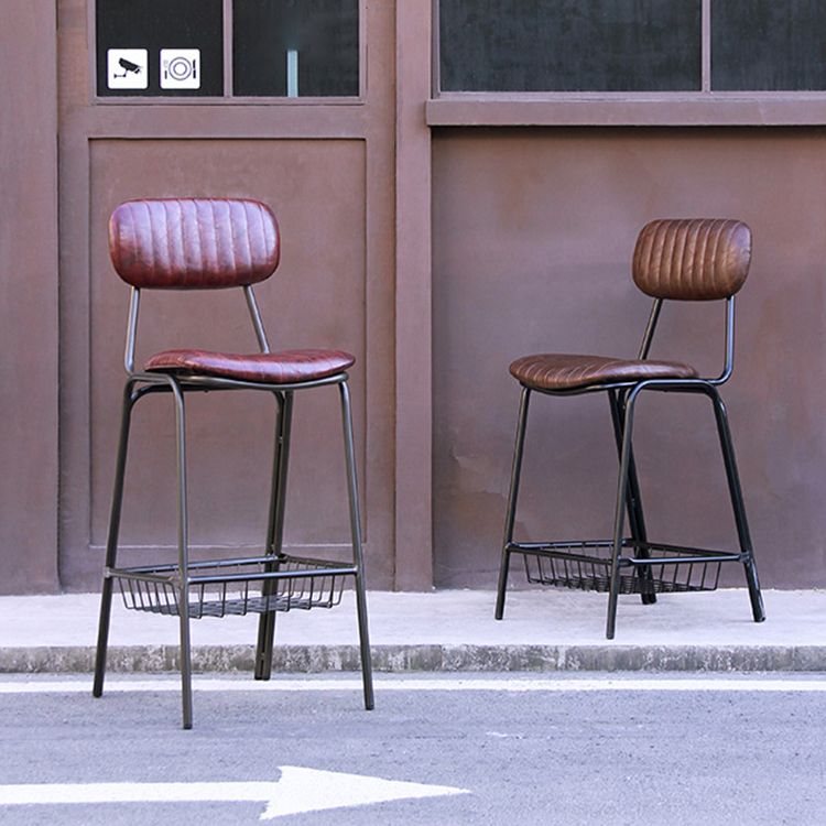 Industrial Leather Distressed Quilted Barstool Indoor Tall Stool with Rectangle Seat