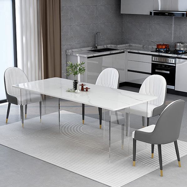 Rectangular Stone Dining Table Acrylic Furniture with Double Pedestal in Matte Finish