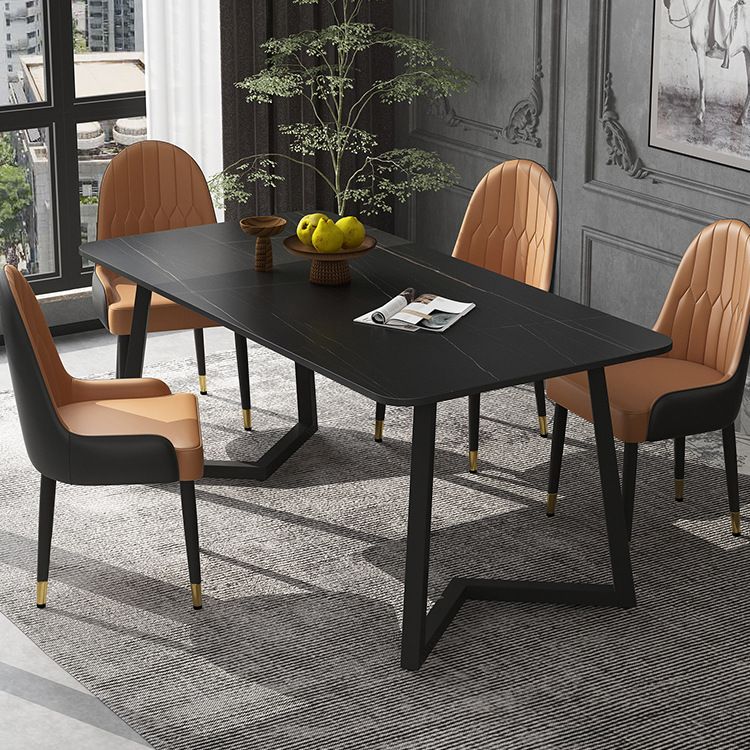 Industrial Rectangle Dining Table Matte Finish Dinette Table with Metal Sled Base