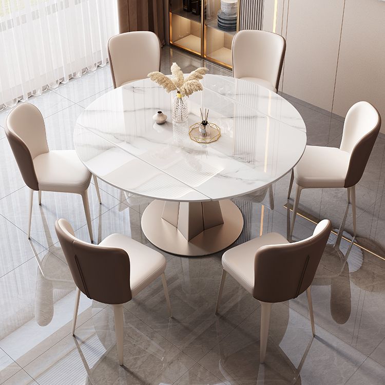Simplicity Style Round Dining Table Stone Drop-Leaf Home Furniture