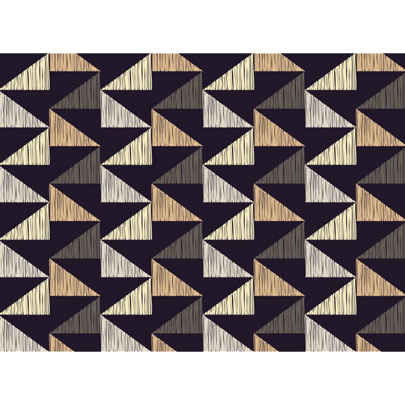 Black Bedroom Rug Modern Geometric Triangle Pattern Area Rug Polyester Stain-Resistant Carpet