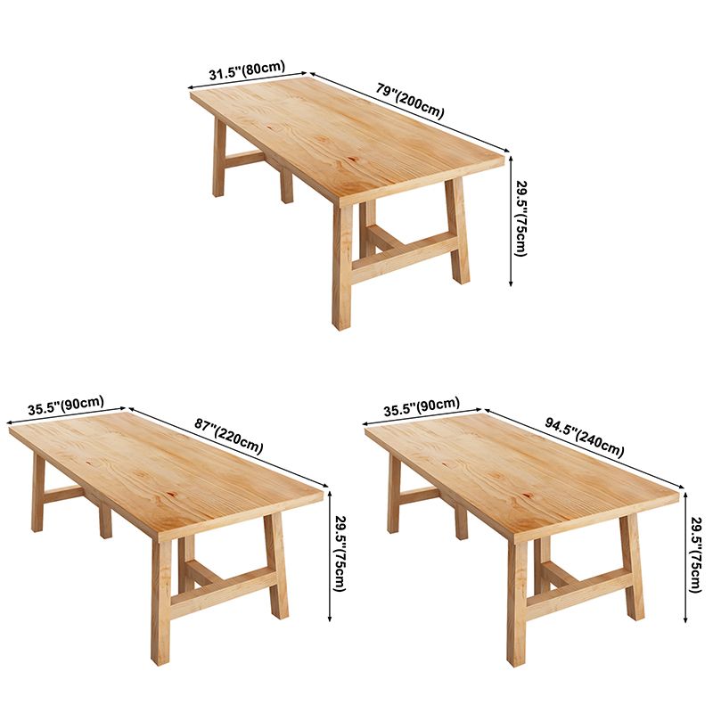 Rectangle Pine Solid Wood Table Modern Dining Table with Double Pedestal