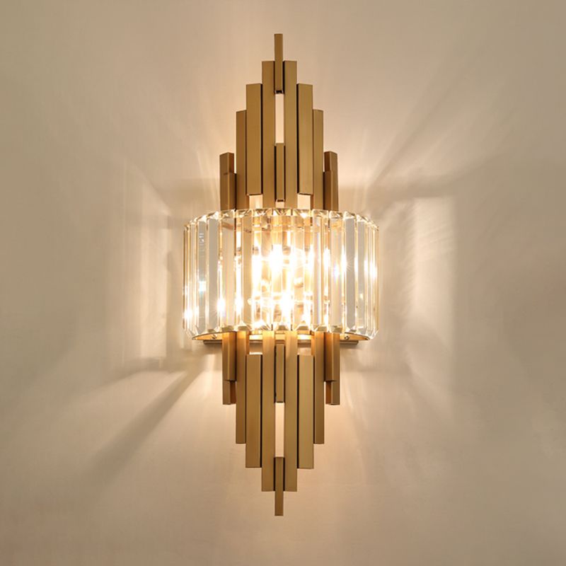 Pronzo della parete geometrica oro in lampada a parete in metallo in stile lussuoso moderno con tonalità di cristallo