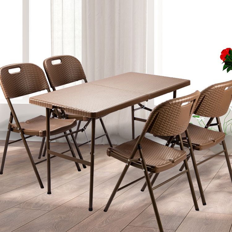 Modern Rattan Patio Dining Table 1/3/5 PCS Brown Dining Set with Collapsible Table
