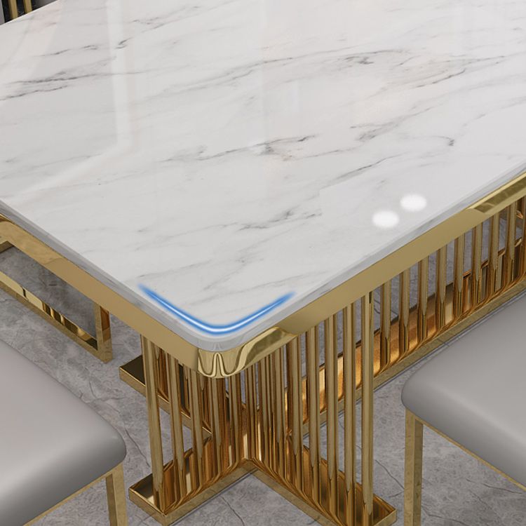 Metal Traditional Luxury Rectangle Table Stone Indoor Table with Pedestal Base