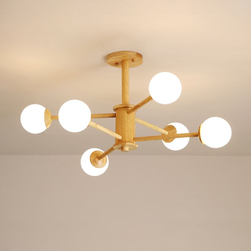 Beige Chandelier Light Fixtures Modern Multi-Head Hanging Pendant Lamps with White Glass Shade