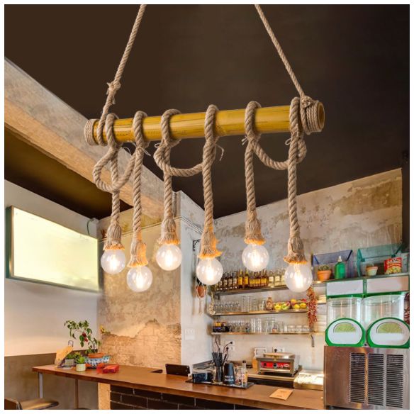 Luce a ciondolo dell'isola di bambù marrone in tela industriale in stile retrò la luce del soffitto per il ristorante