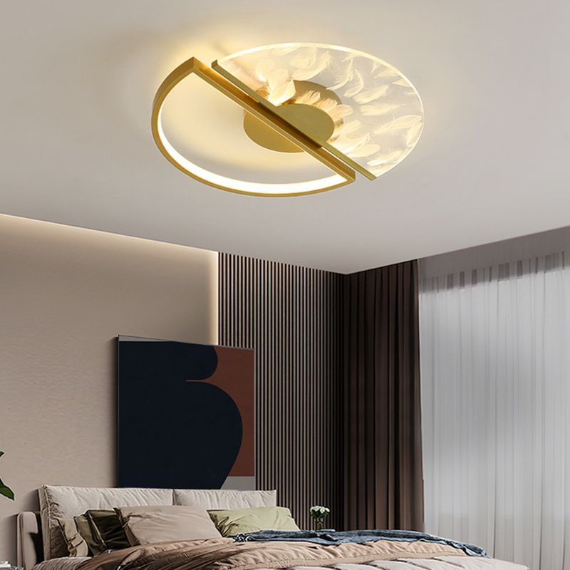Modern Creative LED Feather Flush Mount Aluminium Circular Ceiling Fixture with Acrylic Shade