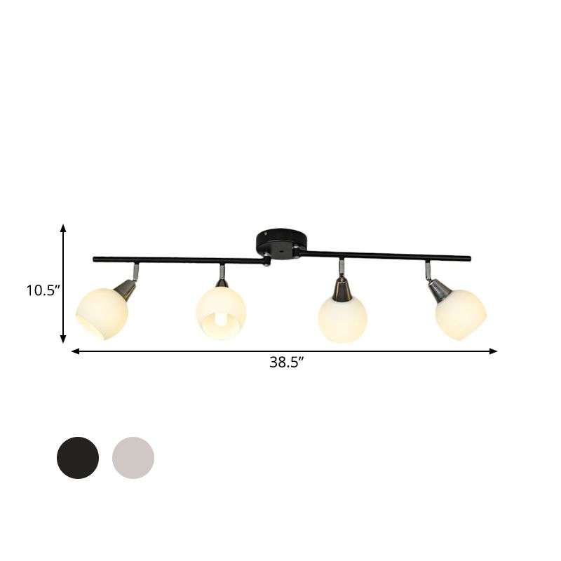 4/6 Lights Linear Adjustable Semi Flush Industrial Black/White Iron Flush Chandelier with Dome Glass Shade