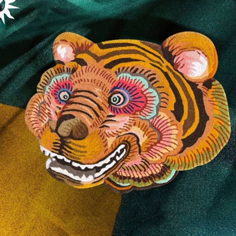 Contemporary Tiger Print Carpet Polyester Rug Stain Resistant Area Rug for Home Decoration