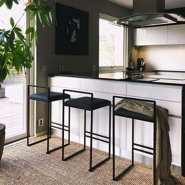 Industrial Low Back Stool Rectangle Upholstered Bar Stools for Living Room