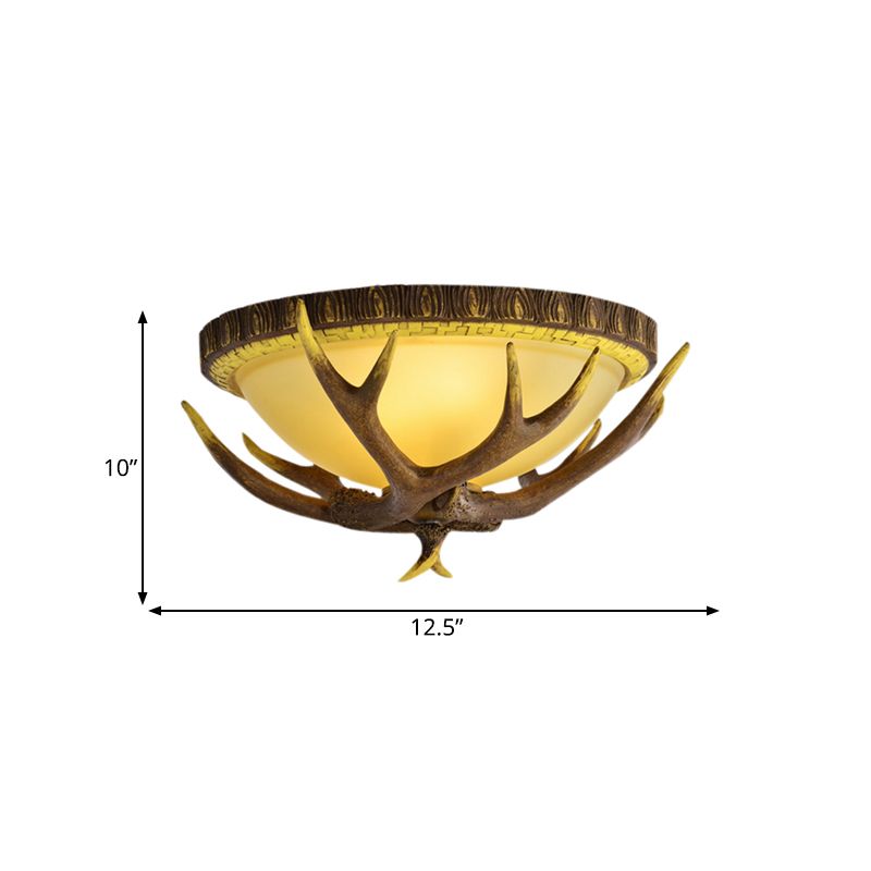 Brown 3 Lights Flush Mount Lighting Traditional Bamboo Dome Ceiling Mounted Fixture, 23.5"/16.5"/12.5" Wide