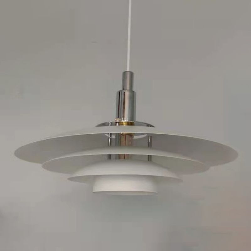 Modern Style Pendant Light Layered White Metal Hanging Lamp for Restaurant Bedroom