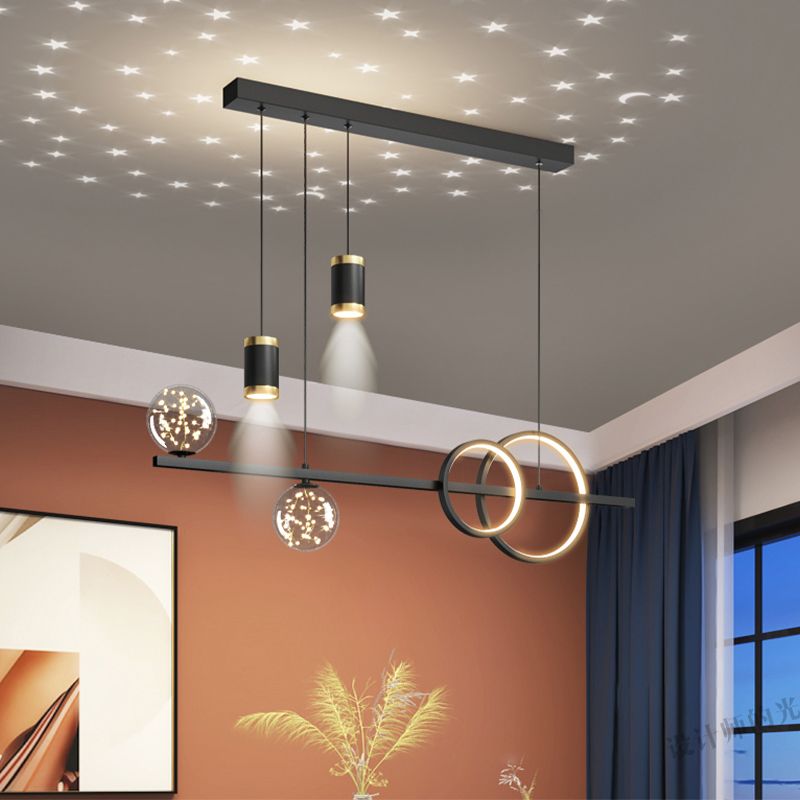 Modern Romantic Starry Island Lamp Clear Glass Dining Room LED Suspension Light