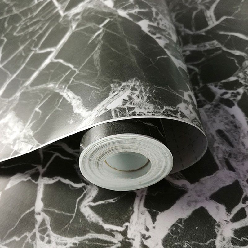 33' x 17.5" Minimalist Wallpaper Roll with Marble Surface Design in Black and White, Peel and Stick