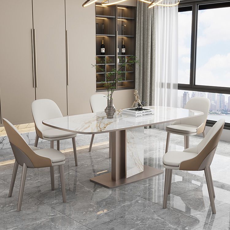 Glam Style Dining Rectangle Table Sintered Stone Table with Metal Legs for Home Use