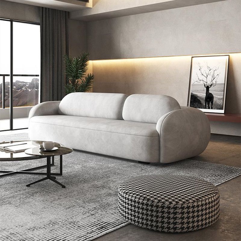 Contemporary Stationary Faux Leather Living Room Seating Tuxedo Arm Cushions Sofa