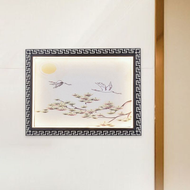 Black Rectangle Flush Wall Sconce Asia Aluminum LED Mural Lamp for Chamber Decoration