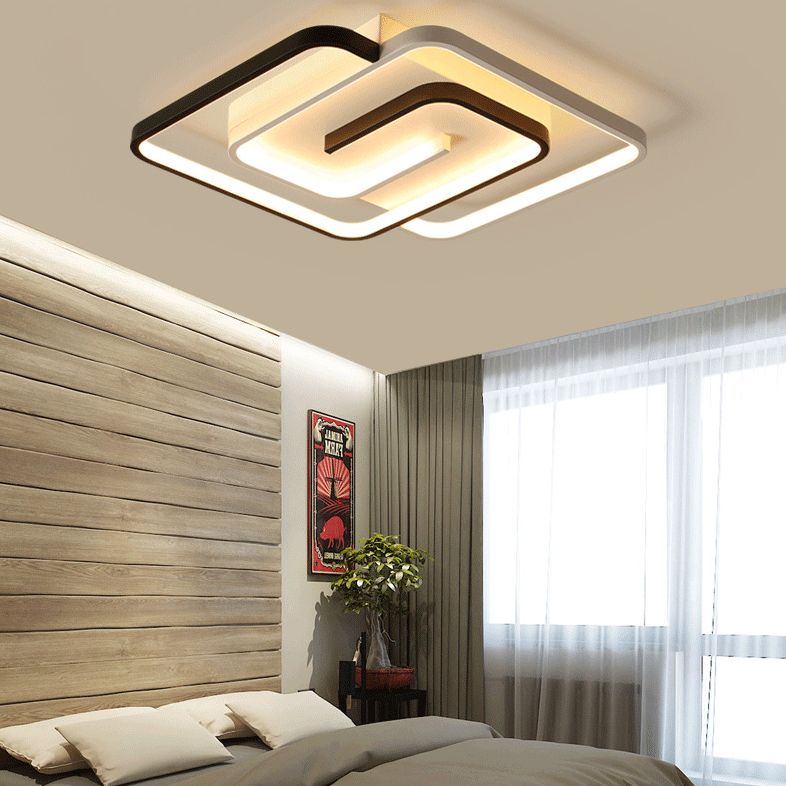 Black-White Maze Design Ceiling Fixture Minimalist Metal LED Flush Mount Light for Bedroom