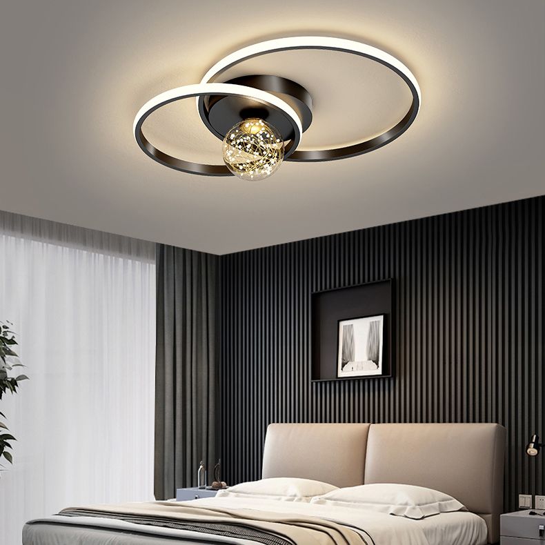 Modern Metal Flush Mount Circular Shape Ceiling Light with Glass Shade for Living Room