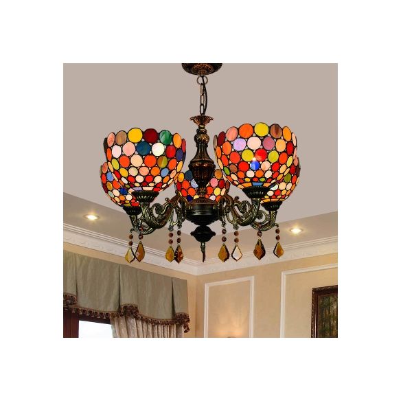 Bol de style rétro lampe à pendaison tachée 5 têtes lustre décoratif pour salle à manger