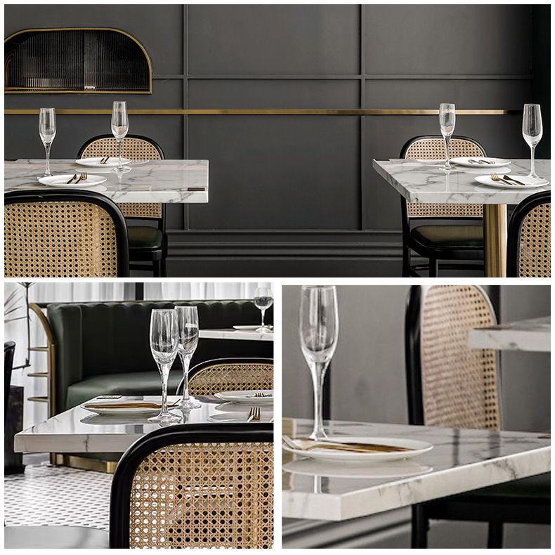 Metal Industrial Pedestal Dining Table Marble Top Table for Dining Room
