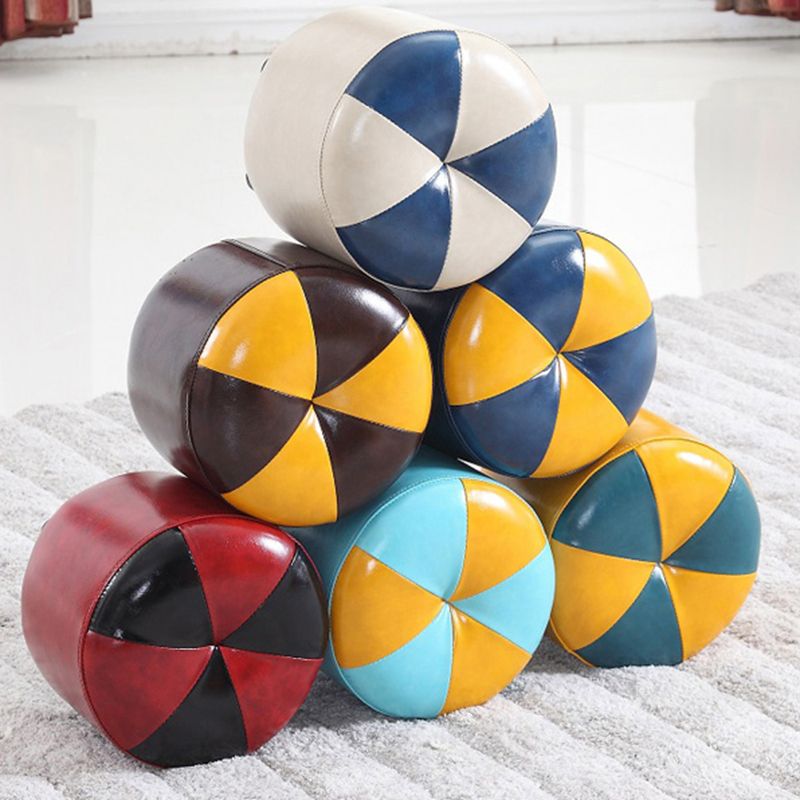 Ottoman Round Faux Leather Contrast Color Contemporary Indoor Standard Ottoman