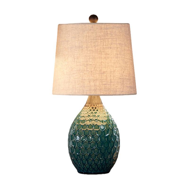 Tissu argent gris / table beige Éclairage du canon 1 tête lampe de support de nuit rustique avec piédestal en céramique ovale