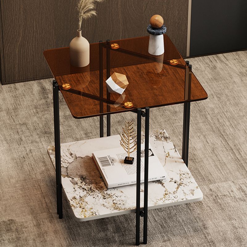 Modern Square Corner Table 4 Legs Side End Table with Storage