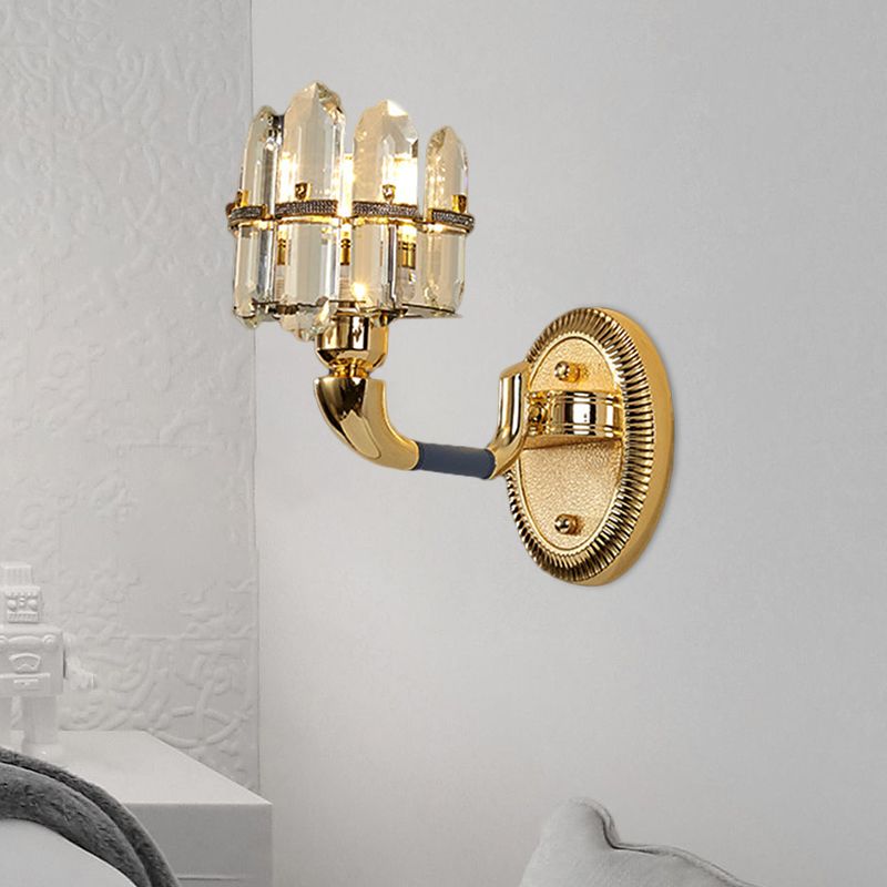 Post Modern Arched Wall Mount Lamp Crystal Panel 1/2-Bulb Bedside Wall Lighting in Blue and Gold