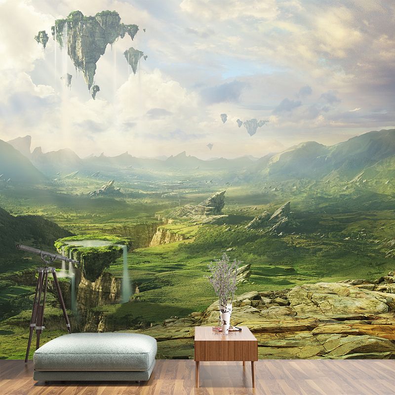 Magical Floating Mountains Wall Mural Decal for Living Room, Green, Made to Measure