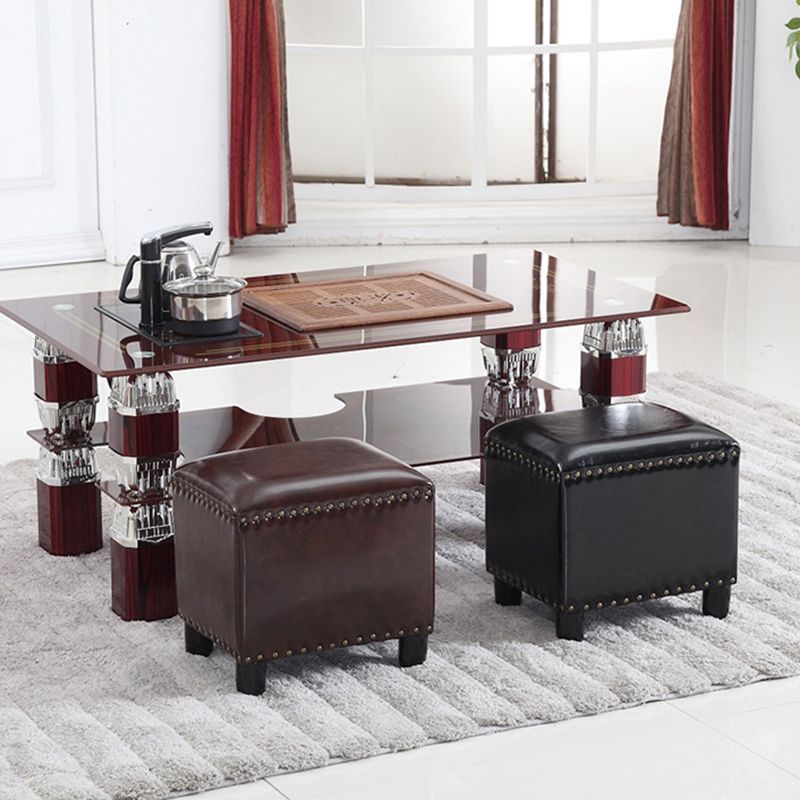 Modern Rectangle Pouf Ottoman Faux Leather Chair Ottoman With Nailhead Trim