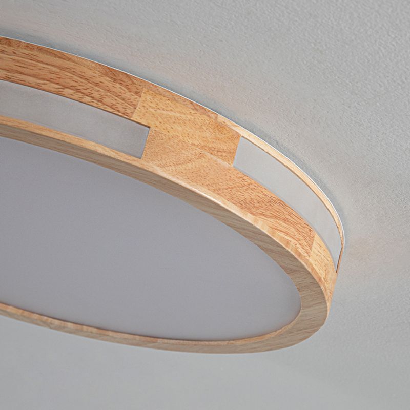 Round Wooden Ceiling Mounted Light Modern Flush Ceiling Light Fixtures with Acrylic Shade