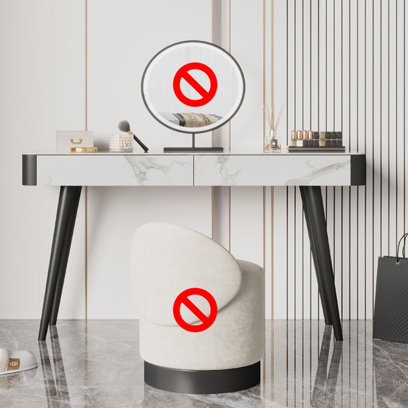 White Vanity 29.52" High Metal and Stone Top Vanity Set with Stool