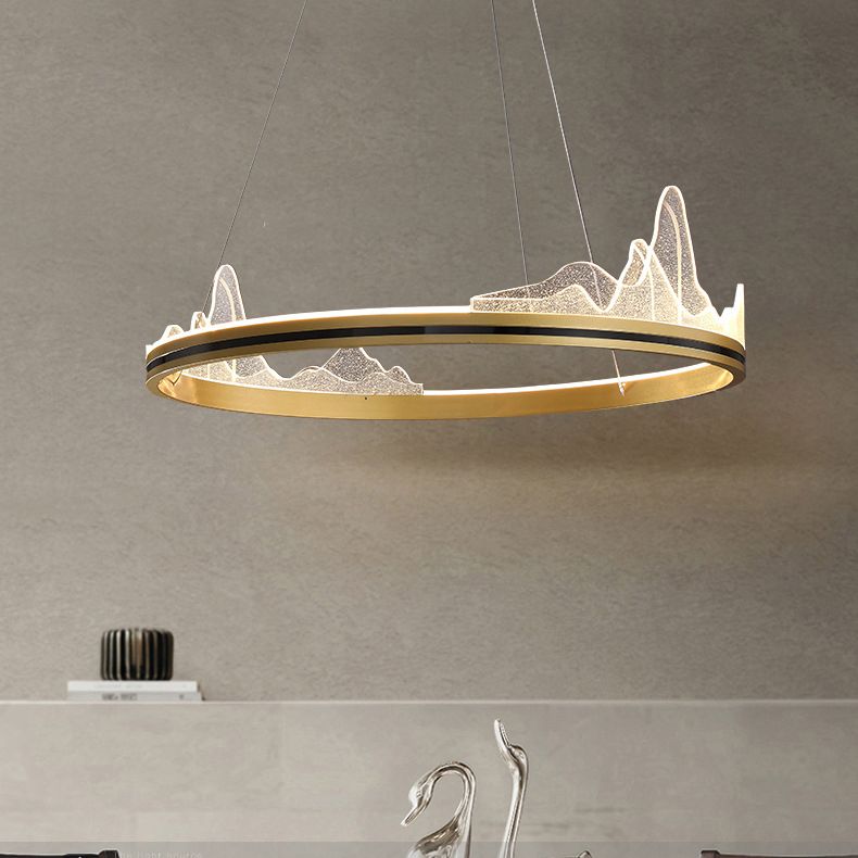 Orbicular Hanging Ceiling Light, Luxurious Acrylic Single Light Hanging Light Fixtures in Gold