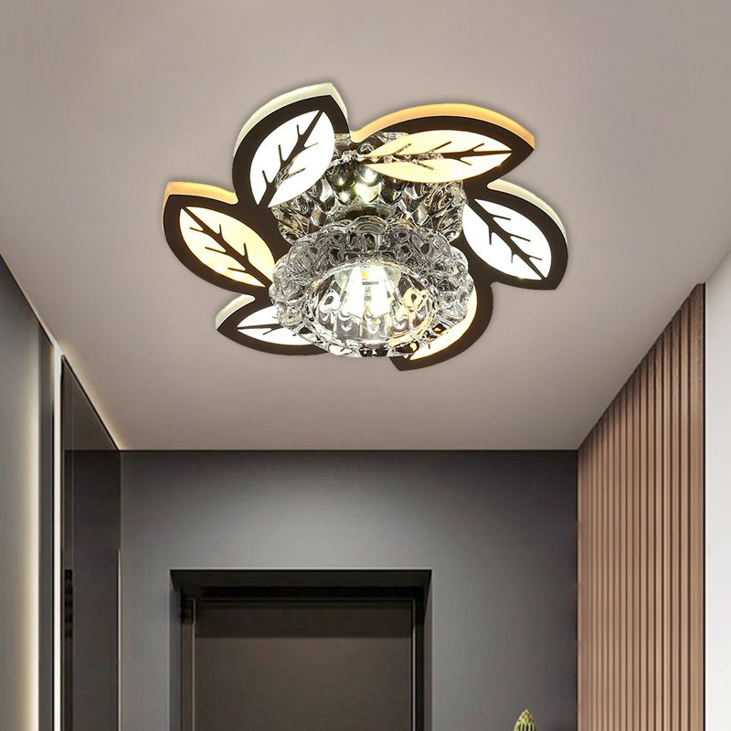 LED Floral/Leaf Ceiling Mounted Fixture Modern Clear Crystal Shade Flush Mount Lighting for Corridor